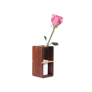 Florero de madera con vaso de ceramica PROMOCIONAL