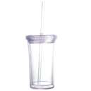Anfora Cilindro Vaso con popote de 350 ml transparente PROMOCIONAL