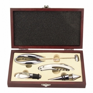 SET ABRE VINOS 5 PZ CAJA RECTANGULAR DE MADERA PROMOCIONAL