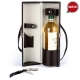 Porta botella de vino en curpiel con saca corchos