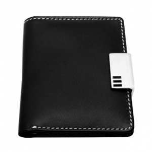 CARTERA DE CURPIEL NEGRA CON BROCHE PROMOCIONAL