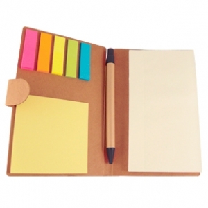 LIBRETA ECOLOGICA CON NOTAS ADHESIVAS Y PLUMA PROMOCIONAL