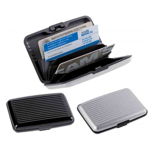 Tarjetero de aluminio Accord con broche y divisiones