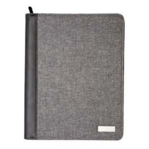 Carpeta Stylus II de símil cuero y lino con cierre y placa para grabado
