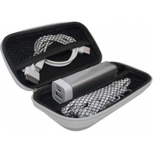Set para celular de power bank de 2220 mAh, audífonos y cables en estuche