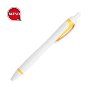 Bolígrafo o pluma pastica de cuerpo blanco Varzi con detalles de color