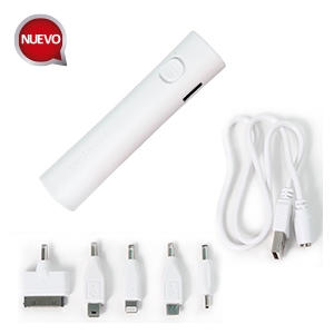 Power bank o pila banco de poder cilíndrico de 2600 mAh y lámpara