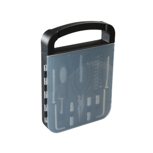 Juego de herramientas con tapa transparente