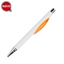 Bolígrafo de plástico blanco Ginebra con detalle de color en clip