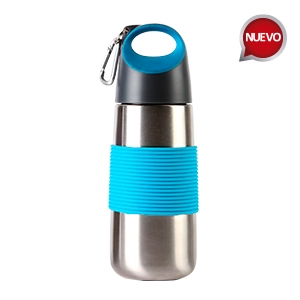 Termo de acero inoxidable con arnés y grip de silicón en varios colores