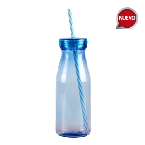 Botella de plástico translucido en varios colores con popote 500 ml