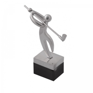 Trofeo de metal cromado y resina base color negro