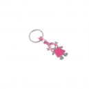 Llavero metálico esmaltado con caucho en forma de niña color rosa
