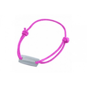 Pulsera de cordón y placa metálica color gris y rosa