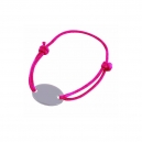 Pulsera de cordón y placa metálica color gris y rosa