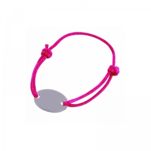 Pulsera de cordón y placa metálica color gris y rosa