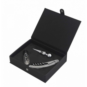 Accesorios metálicos para vino con estuche de curpiel