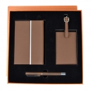 Set palmero de libreta bolígrafo e identificador color café y gris