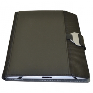 Porta Ipad Damasco en tela y curpiel color negro