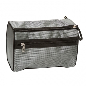 Practica bolsa cosmetiquera color gris y con varios compartimentos