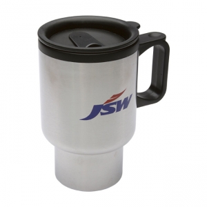 Termo de acero inoxidable con asa y tapa en varios colores