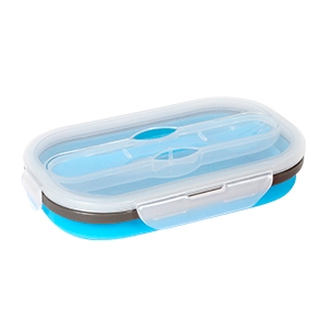 Lonchera o contenedor de alimentos plegable de silicón con cubiertos