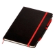 Libreta de pastas rígidas en color negro y detalles de color con bolígrafo