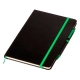 Libreta de pastas rígidas en color negro y detalles de color con bolígrafo