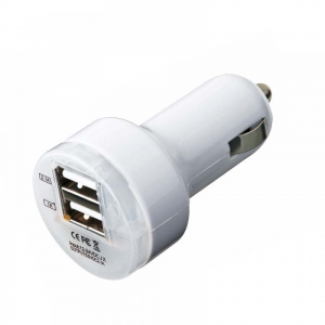 Cargador USB con dos conexiones para automóvil color blanco