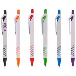 Pluma o bolígrafo plástico Nadin con detalle decorativo de color