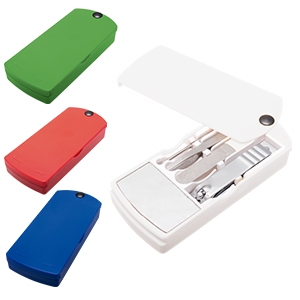 Set o kit de manicure con espejo y 4 piezas de plástico y acero