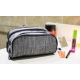 Cosmetiquera de polyester color gris con doble compartimento