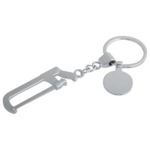 Llavero metálico en forma de segueta con placa