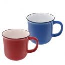 Taza de cerámica con diseño de peltre color rojo y azul
