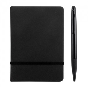 Set de libreta en curpiel y bolígrafo de aluminio Khalid con caja