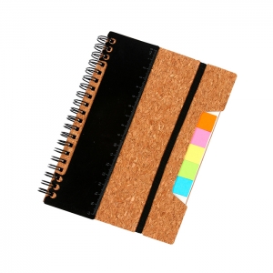 Libreta con pasta tipo corcho, regla y banderas auto adheribles, 80 hojas