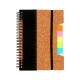 Libreta con pasta tipo corcho, regla y banderas auto adheribles, 80 hojas