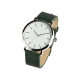 Reloj de pulso unisex, caja metálica, correa en semipiel café y verde.