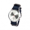 Reloj de pulso unisex, caja metálica y correa de piel colores: azul y café