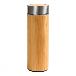 Cilindro de acero inoxidable y bamboo con tapa metálica capacidad 420ml