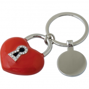 Llavero metálico esmaltado con pedrería en forma de corazón candado