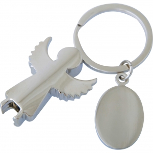 Llavero metálico con figura de angelito con placa personalizada