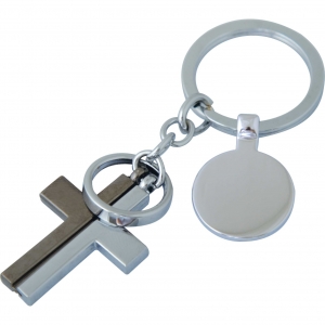 Llavero metálico de aniversario o bodas en forma de cruz