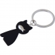Llavero metálico esmaltado con figura de gatito negro con pescado