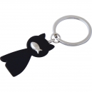 Llavero metálico esmaltado con figura de gatito negro con pescado