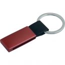 Llavero metálico rectangular en colores con curpiel Color rojo con negro