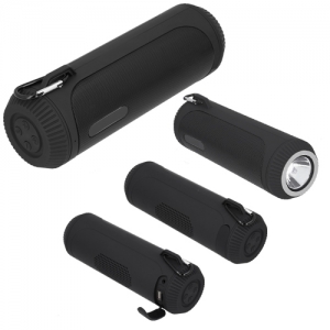 Bocina bluetooth rubber con placa AOKI con radio FM y lámpara