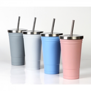Vaso con popote y doble pared 500 ml de acero inoxidable Aínsa