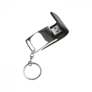 Memoria USB 8 GB cromo y curpiel con llavero