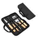 Set de BBQ en estuche de poliéster y sujetadores de madera